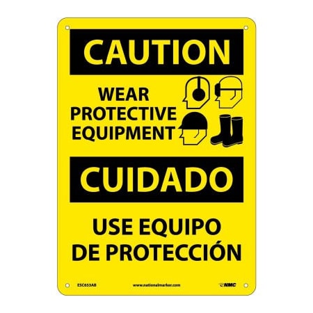 National Marker Co Bilingual Aluminum Sign - Caution Wear Protective Equipment ESC653AB